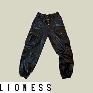 Lioness faux leather cargo pants in black (S)